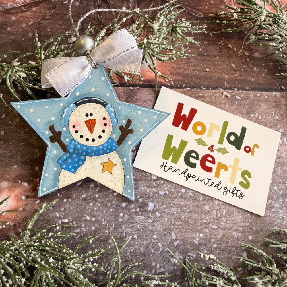 Happy snowman star ornament