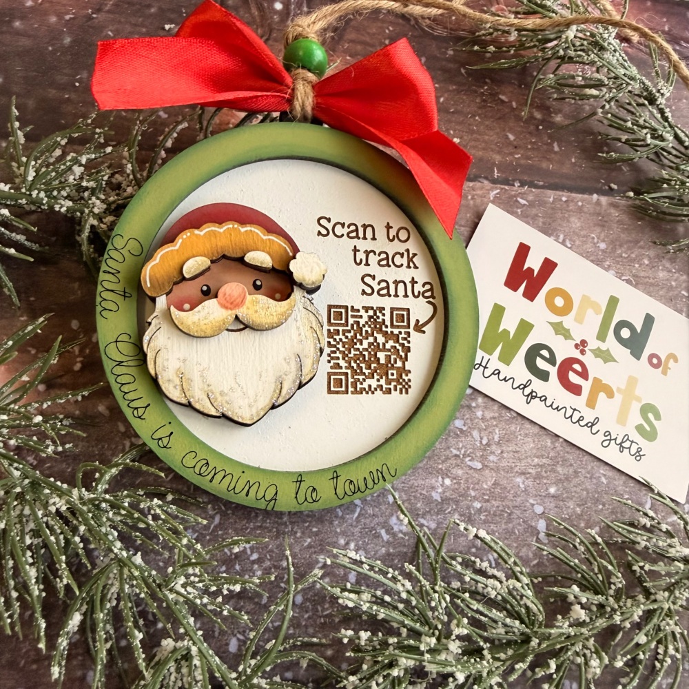 Santa tracker ornament. Green Santa