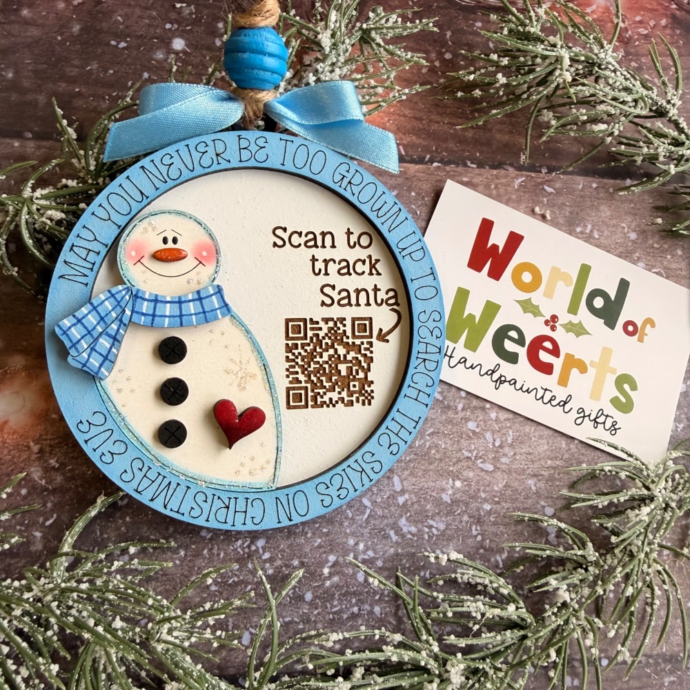 Santa tracker ornament. Blue Snowman