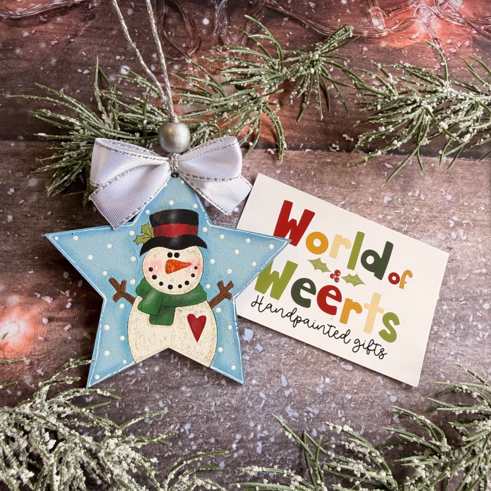 Happy snowman star ornament