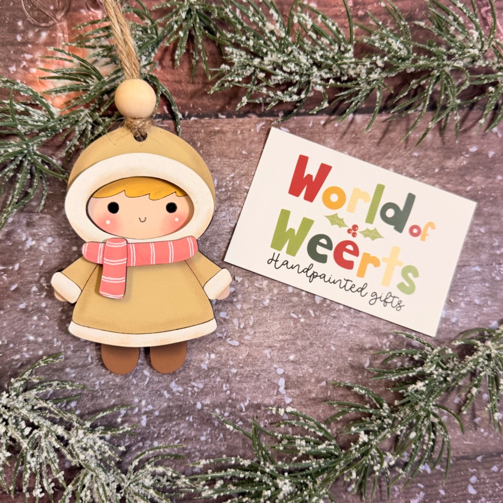 Snowkid. blonde with pink scarf