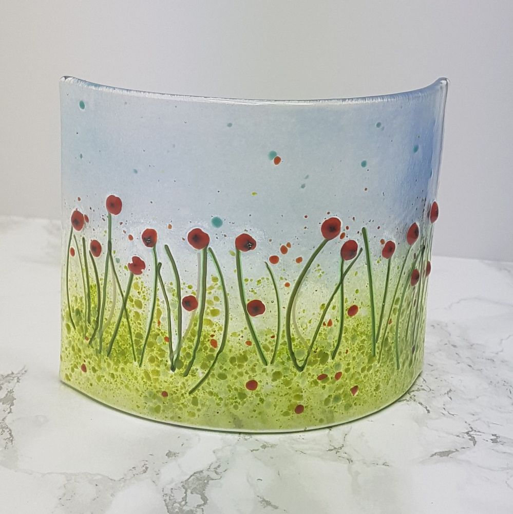 Fused Glass Poppy Meadow Curve