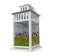 Fused Glass Poppy Meadow White Lantern