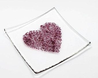 Fused Glass Fuchsia Heart Trinket Dish