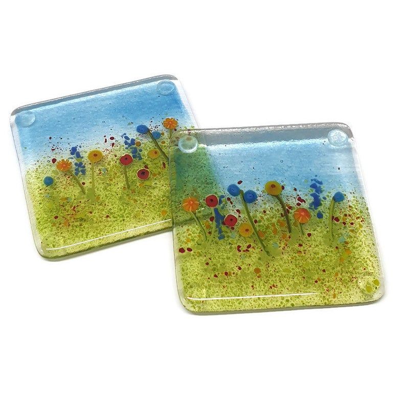 Fused Glass Meadow Coasters