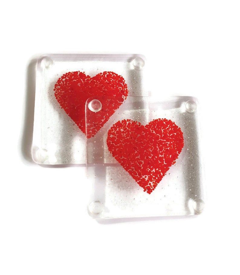 Fused Glass Heart Coasters