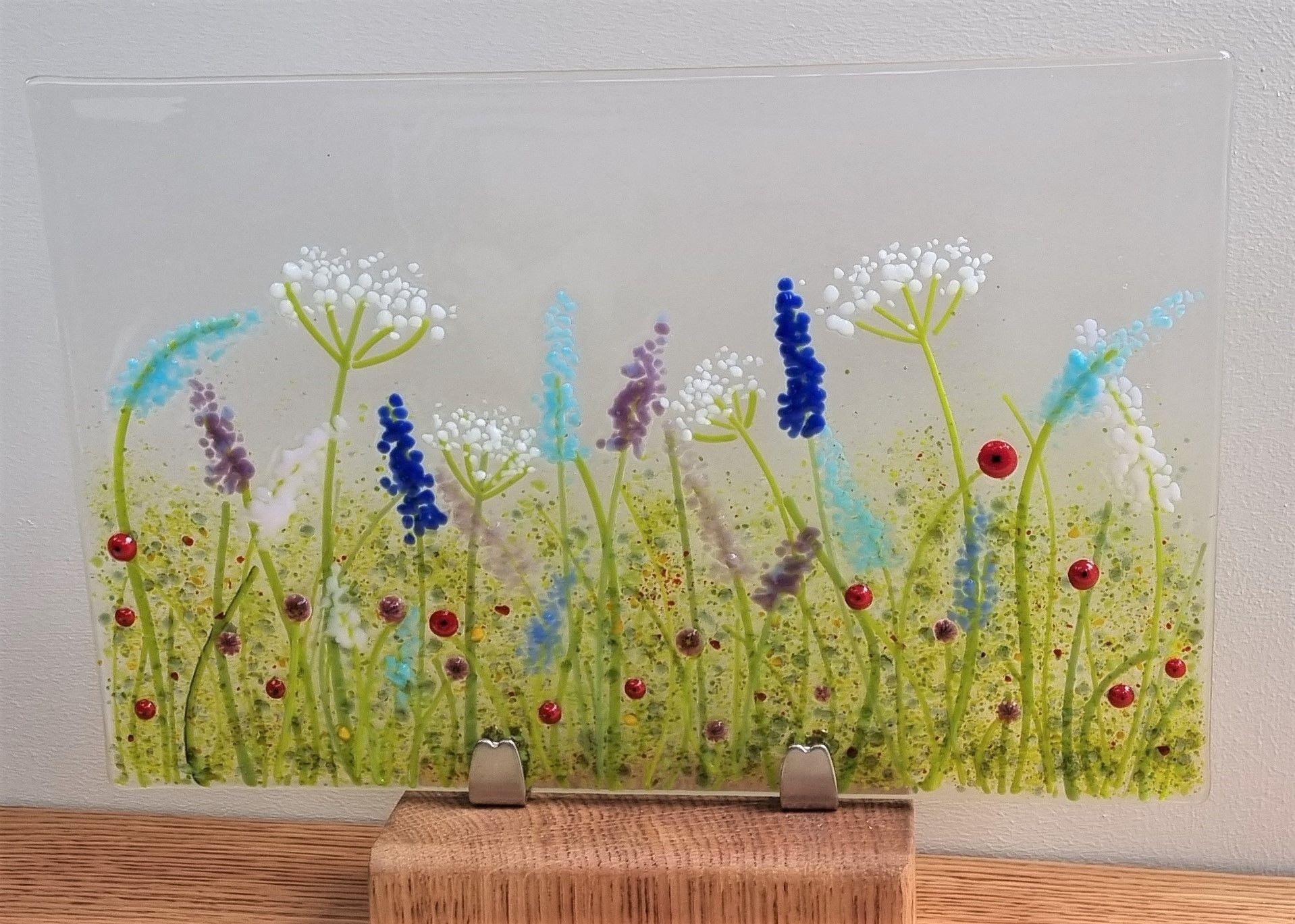 Fused GLass Cottage Garden on Oak Stand