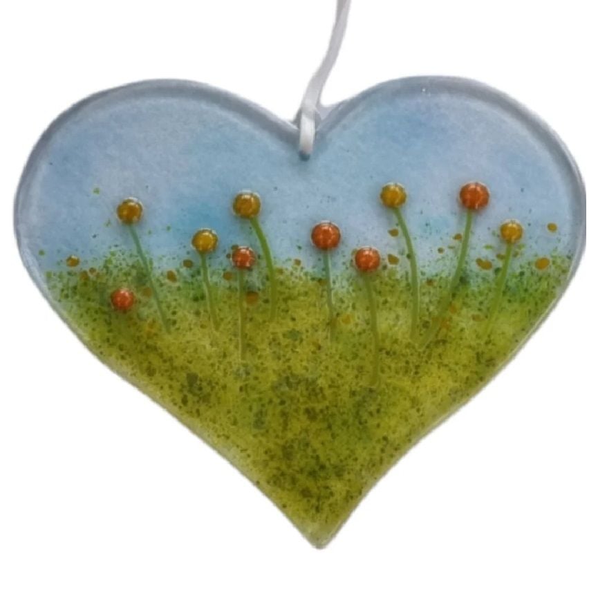 Fused Glass Daffodil Heart - 14 x 12 cm