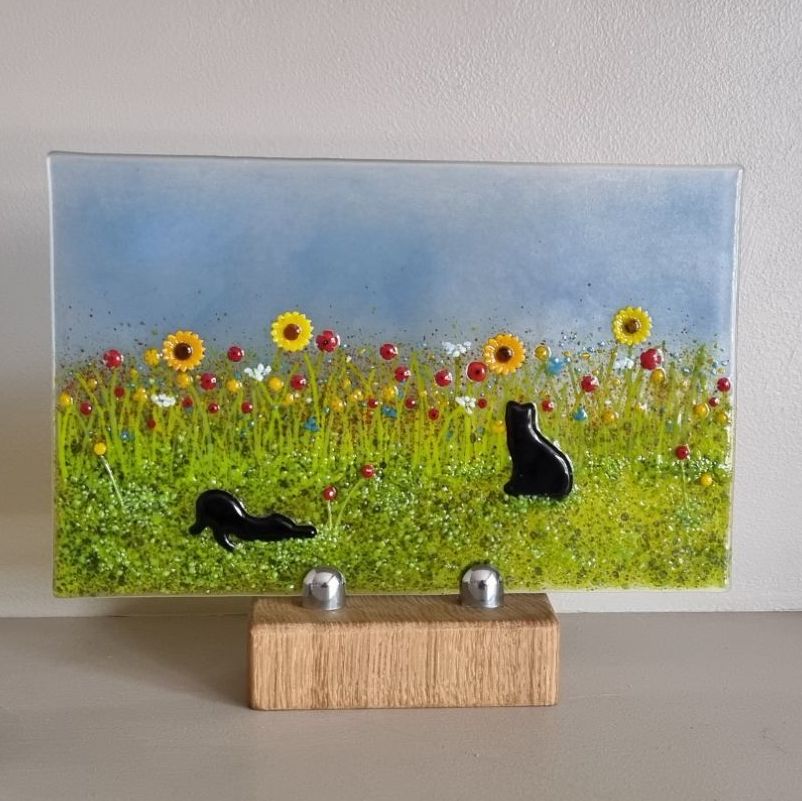Fused Glass Panel Cats at Play
