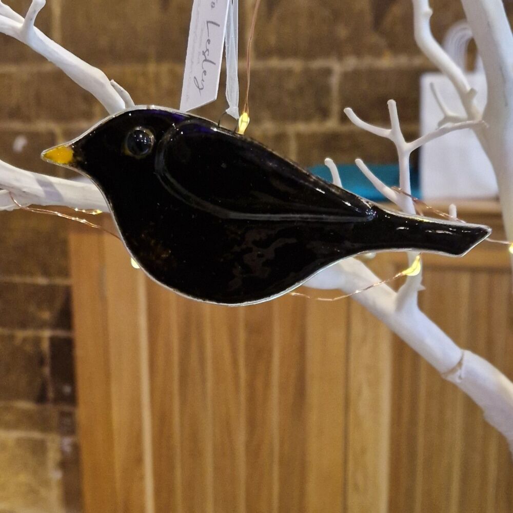 Fused Glass Blackbird Suncatcher