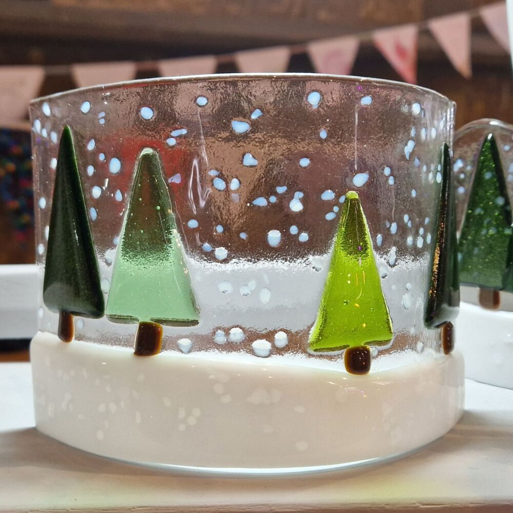Fused Glass Winter Tree Scene Curve