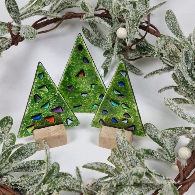 Fused Glass Dicro Dot  Christmas Trees