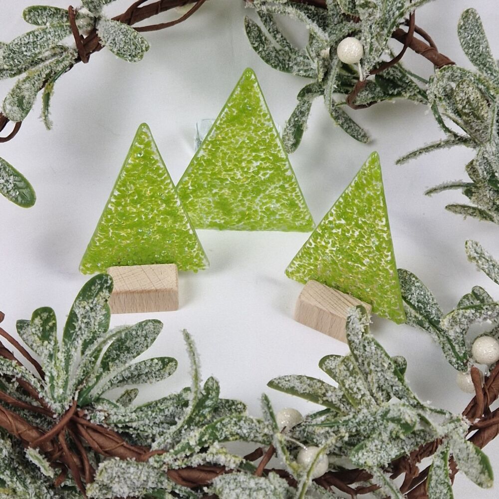 Fused Glass Green Sparkle Christmas Trees