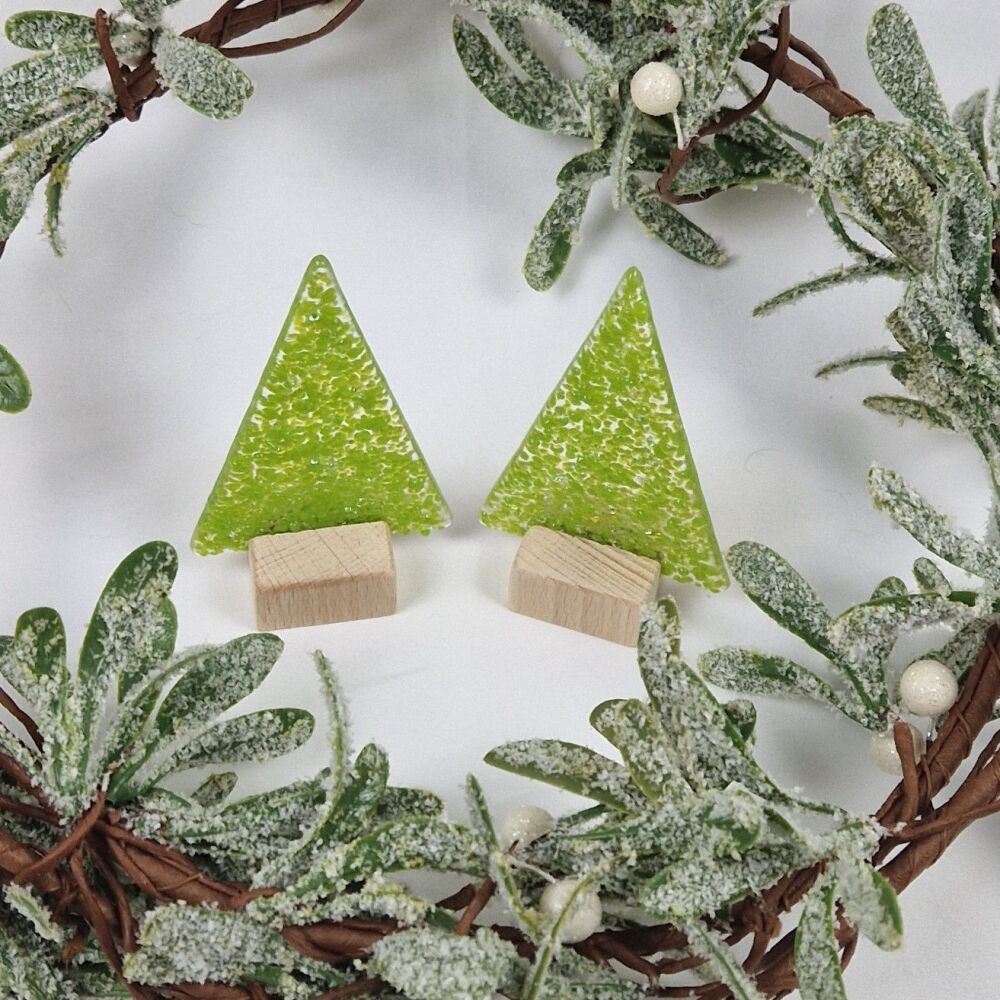 Fused Glass Green Sparkle Christmas Trees