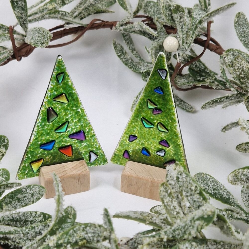 Fused Glass Dicro Dot  Christmas Trees