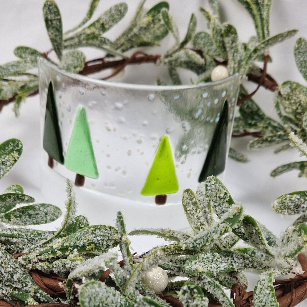 Fused Glass Winter Tree Scene Curve