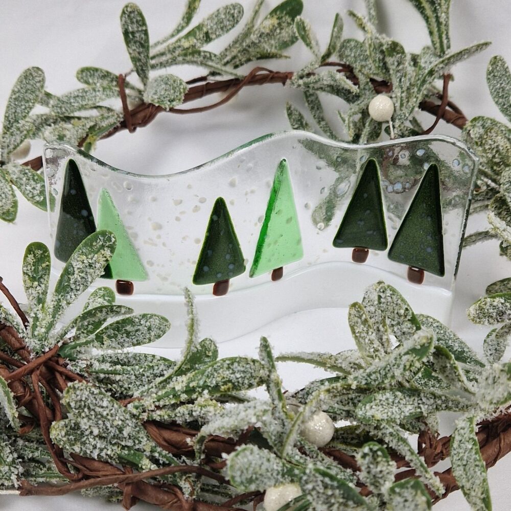 Fused Glass Winter Tree Scene Wave