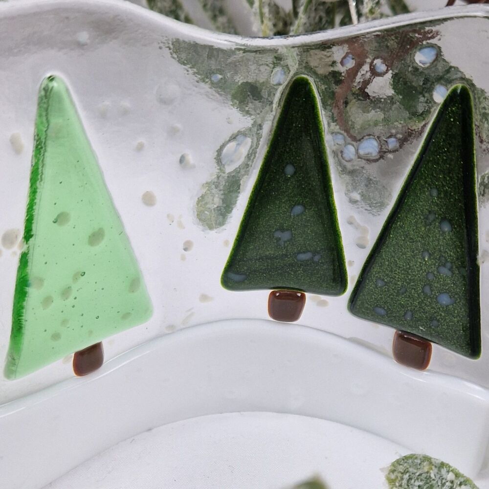 Fused Glass Winter Tree Scene Wave