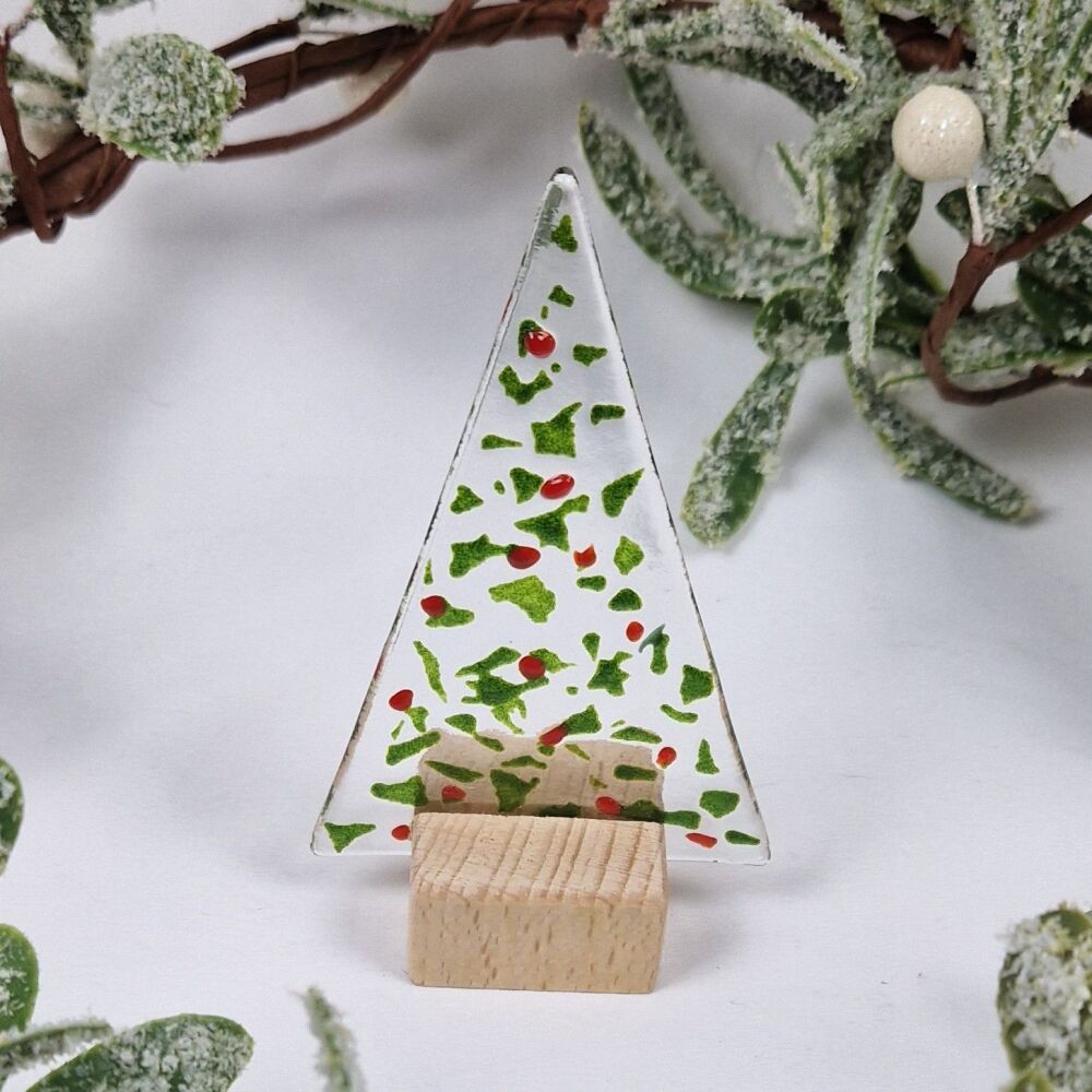 Fused Glass Holly Christmas Trees