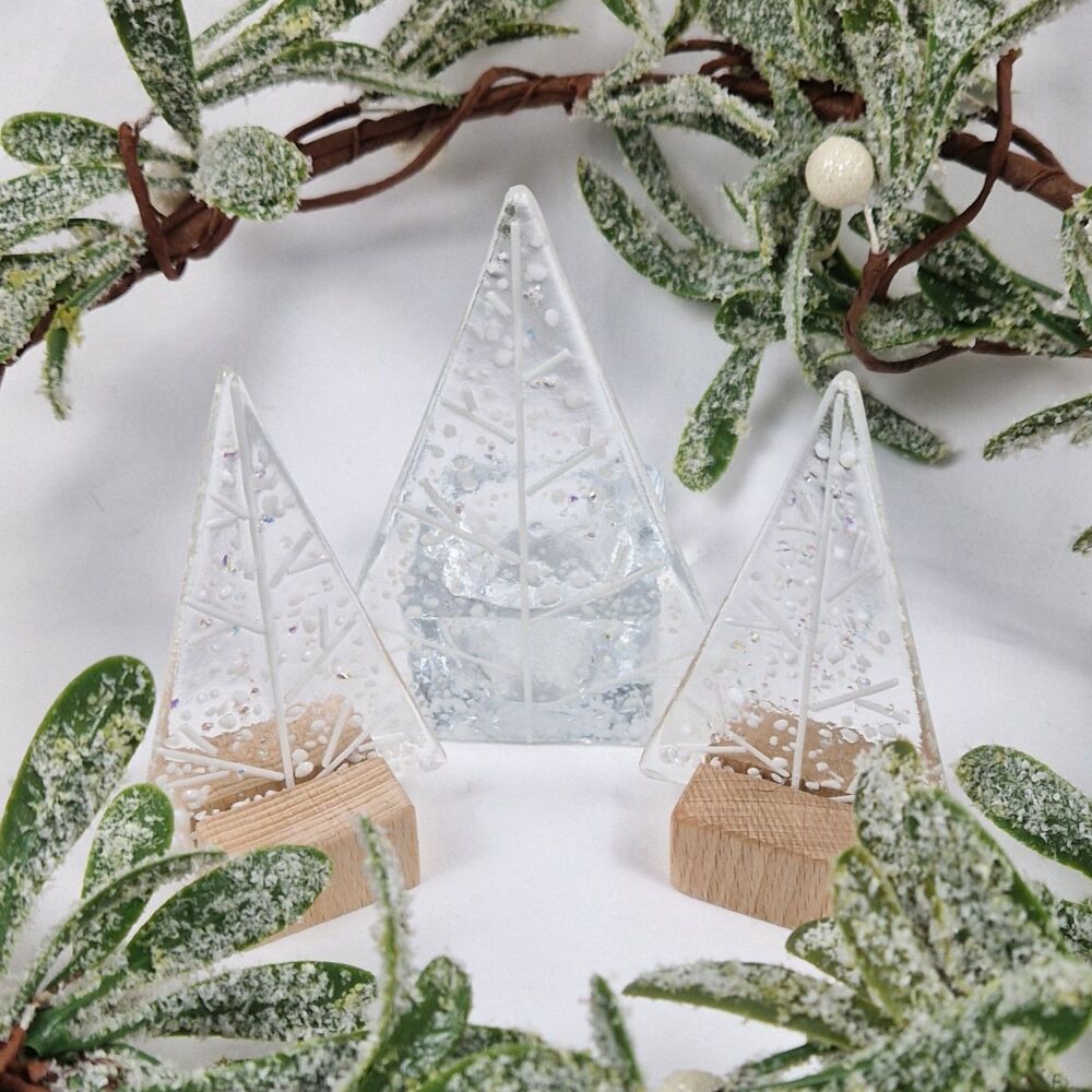 Fused Glass White Christmas Trees