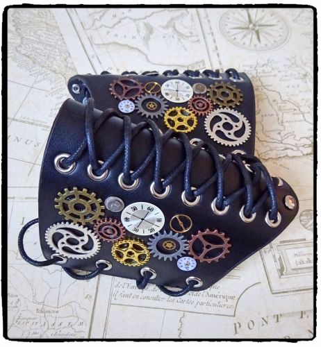 Cosplay Steampunk Cog Leather Arm Cuff Bracer, Handfinished