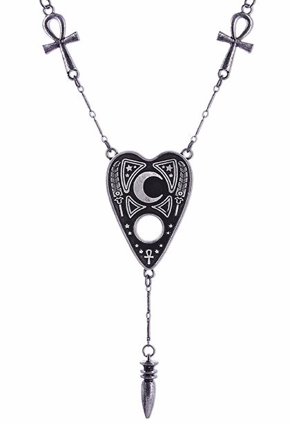 Ouija Board Ankh Planchette Cursor & Crescent Moon Occult Witch Necklace by