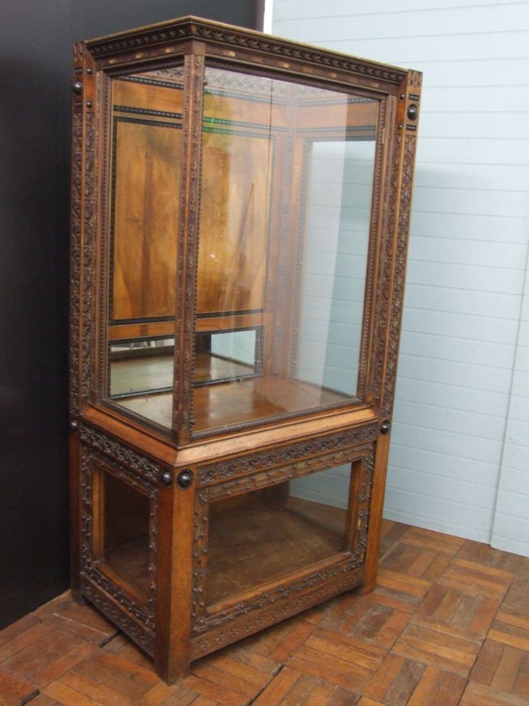 Victorian gothic walnut vitrine