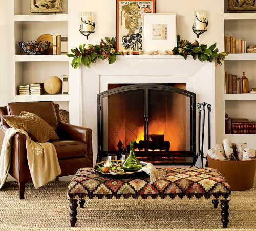 Autumn 2015 Room: fall-mantel-layered-art-magnolia-garland