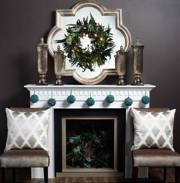 xm- grey background Elegant-White-Fireplace-with-Awesome-Peacock-Feather-De