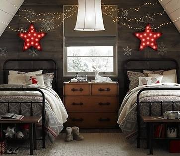 Chalet Interiors 14: Bedroom neutral-colored-Christmas-bedroom