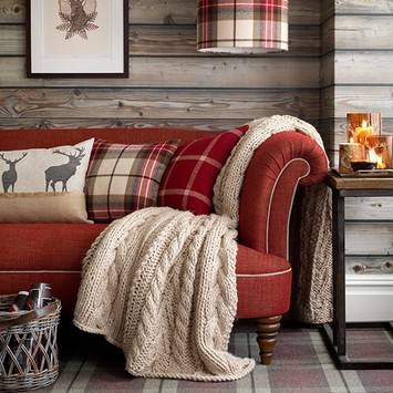 Chalet Interior 14: Red-sofa-in-highland-style-living-room--Country-Homes-a