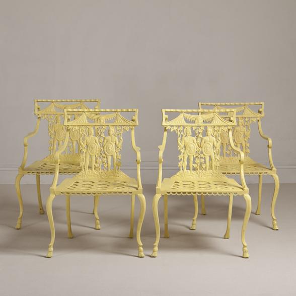 Easter 14: Yellow Cast Iron Chairs A-Set-of-Four-Neoclassical-Inspired-Cast