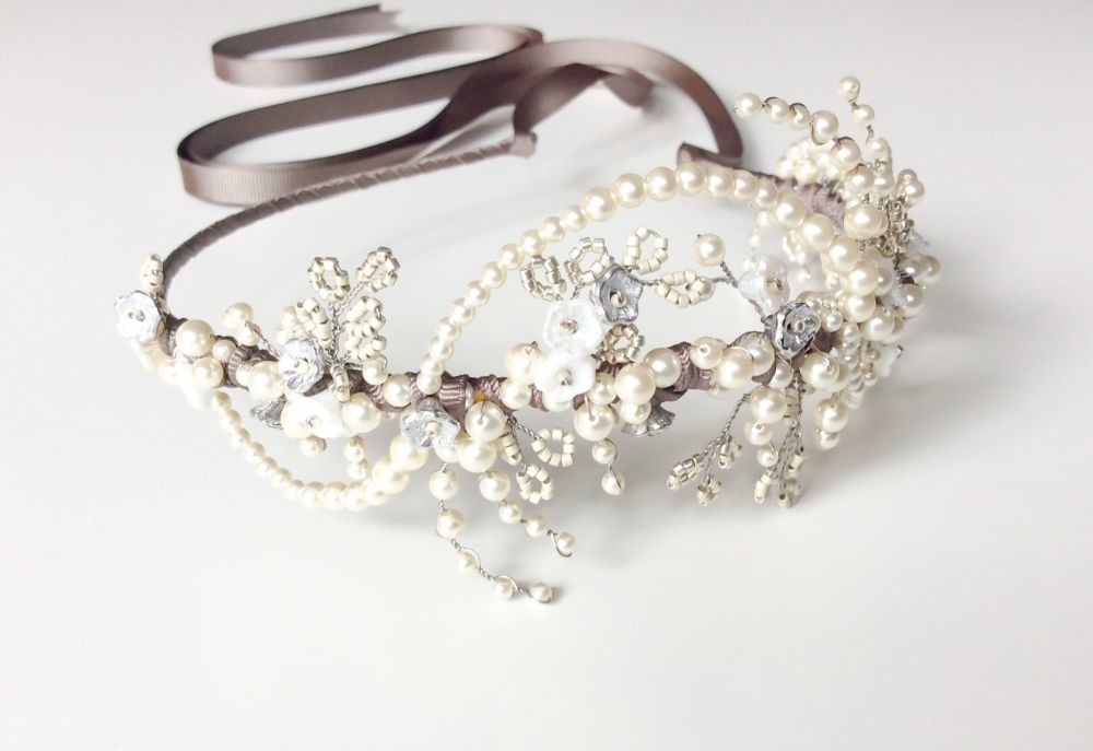 Winter Rose Headdress in Silver