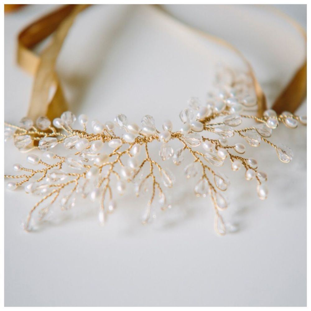 Delicate Crystal and Pearl Headpiece and Necklace