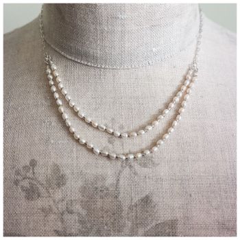 DELICATE PEARL | Sterling Silver Necklace with Double Row of Tiny Freshwater Pearls