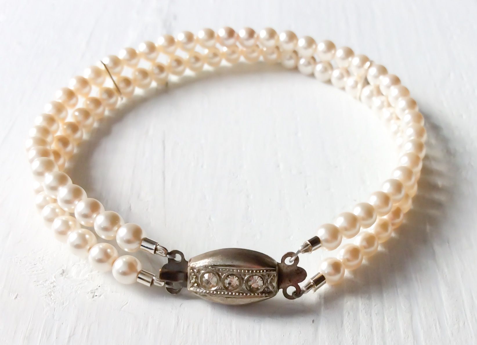 Pearl Double Strand Bracelet with Original Vintage Clasp