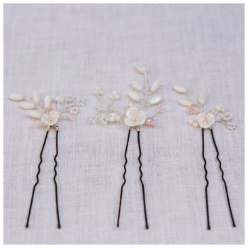 MAGNOLIA | Flower Wedding Hair Pins Set (three pin set)