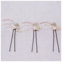 PORCELAIN ROSE | Set of Three Flower Wedding Hair Pins