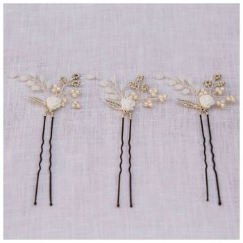 TINY ROSE | set of three rose flower bridal hair pins