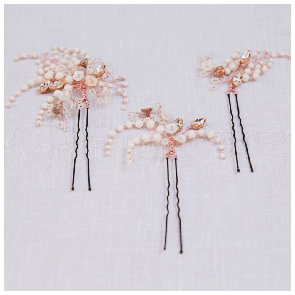 WINTER ROSE | Jewelled Statement Botanical Wedding Hair Pins Set