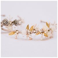 Tiny Rose and Gilded Leaf Headdress in SILVER 