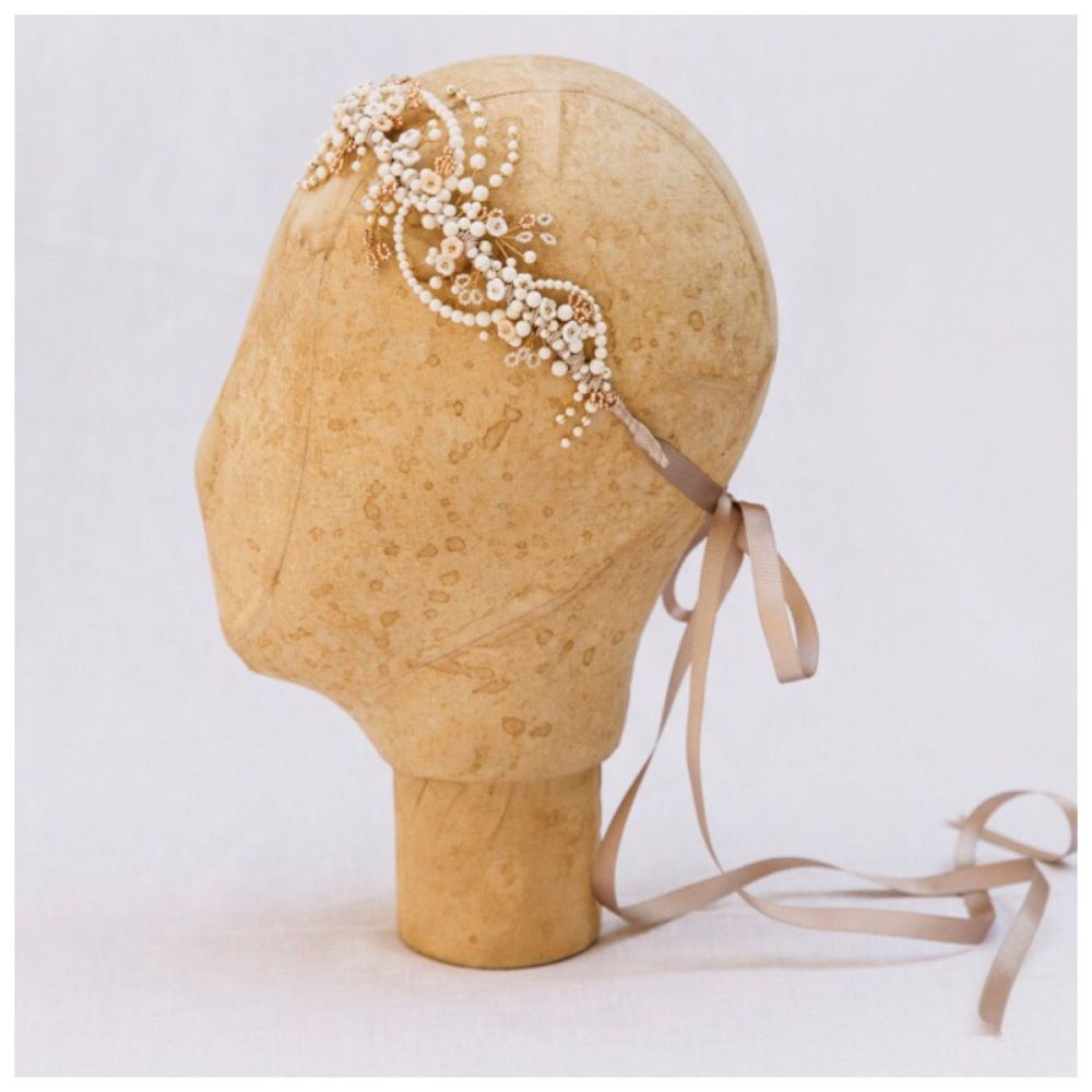 Winter rose gold headdress on mannequin