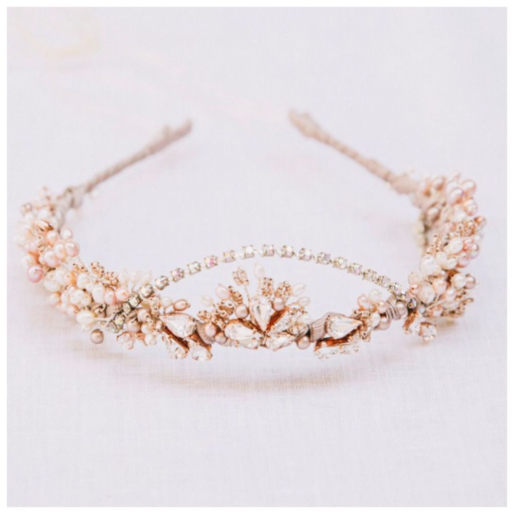 beautiful duskypink rose bead crystal gold/silver tiara 