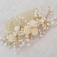 TINY ROSE AND LEAF | Floral Wedding Hair Comb