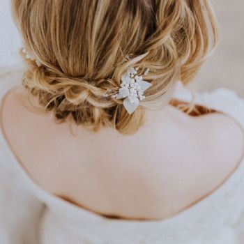 MAGNOLIA VINTAGE LEAF | Antique mother of pearl wedding hair Pin 
