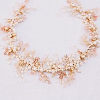 MILO | Blush Pink and Gold Pearl Floral Bridal Crown 