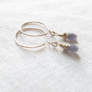 Sterling Silver Wire Wrapped Blue Tanzanite Earrings 
