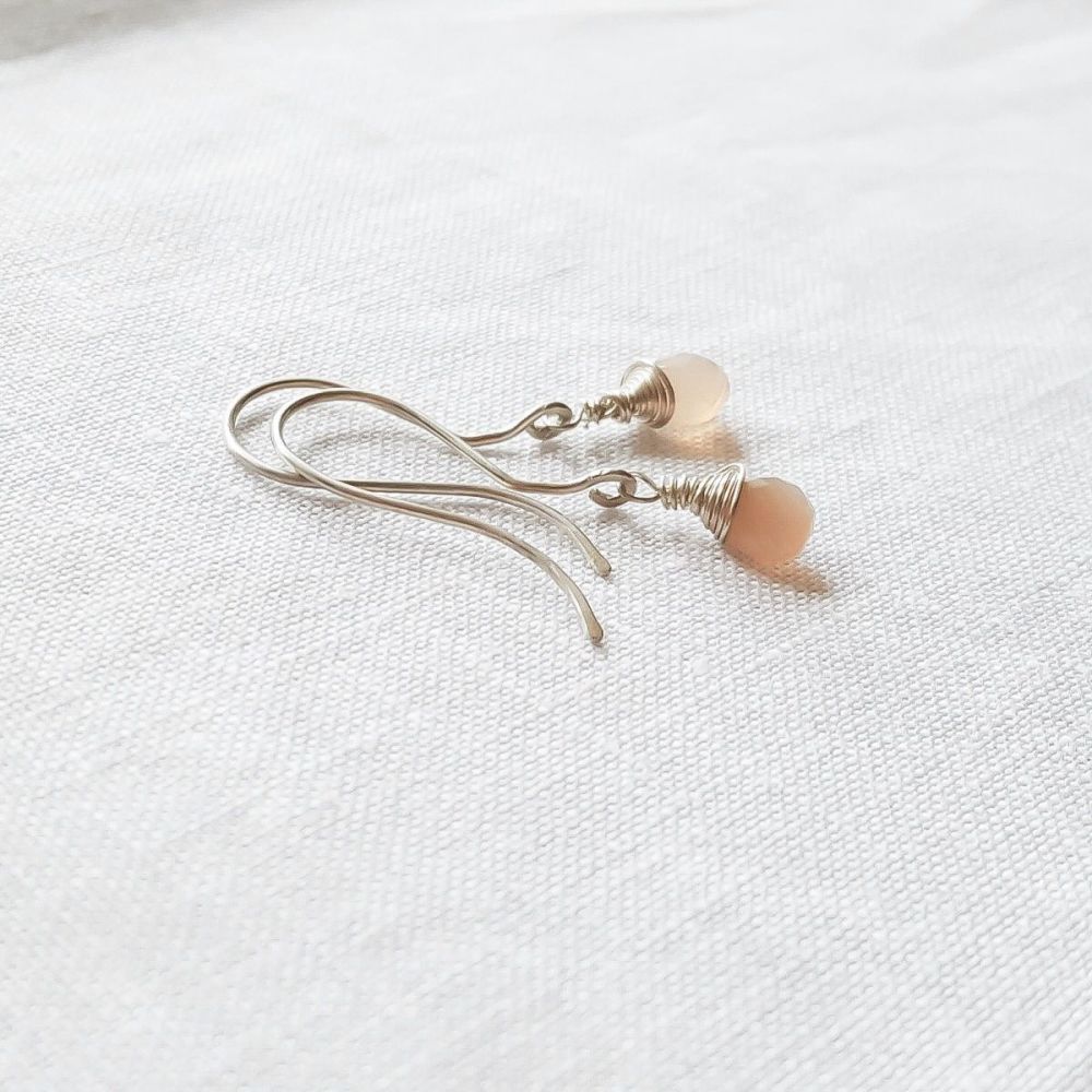 Sterling Silver Wire Wrapped Peach Moonstone Earrings 