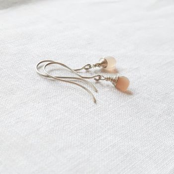 Sterling Silver Wire Wrapped Peach Moonstone Earrings 