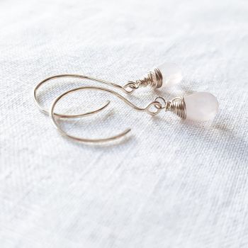 Sterling Silver Wire Wrapped Rose Quartz Earrings 